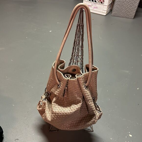 Taupe City Life NYC Leather Glitter Bucket Bag - Picture 2 of 7